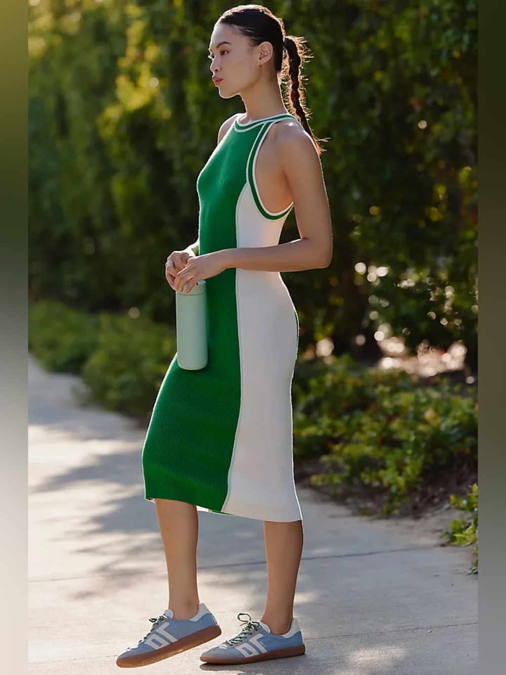 Daily Practice Sleeveless Green White Knit Dress Sporty Coastal Preppy Medium